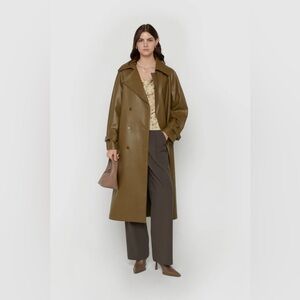 OAK + FORT Oversized Vegan Leather Trench Coat | Size: XS | Color: Green